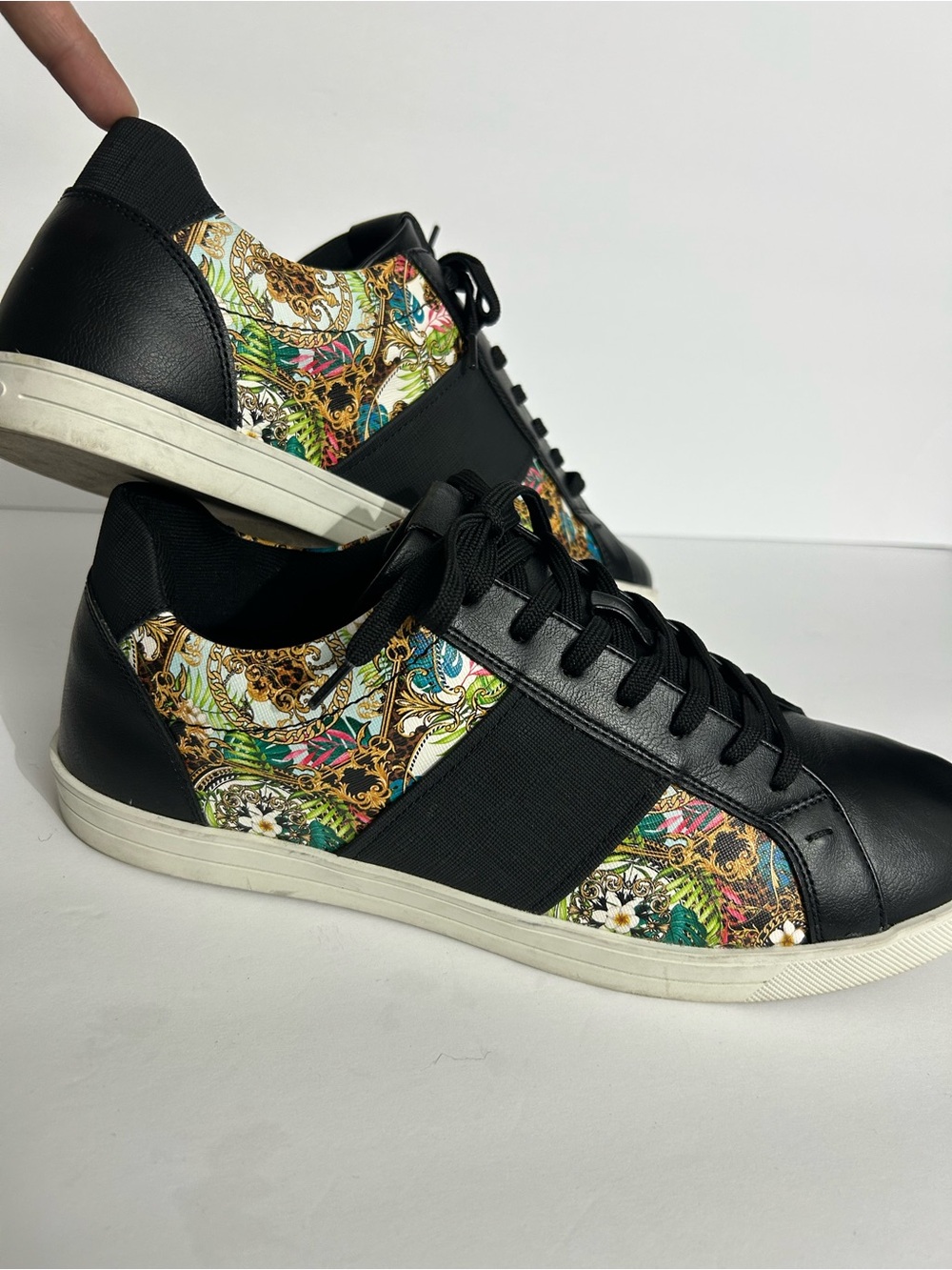 Aldo Black Sneakers with Colorful Baroque Floral Panels